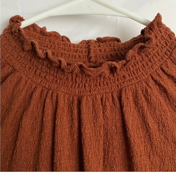 Madewell Texture & Thread Long Sleeve Mock Neck Lettuce Hem Rust Top Small - Picture 4 of 6